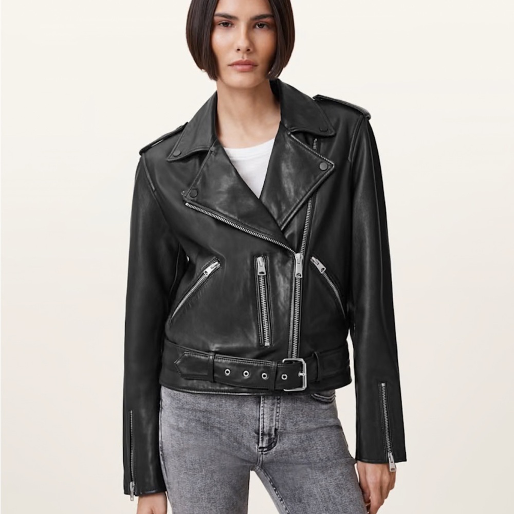 All saints Women's Black Leather Jacket